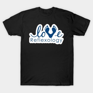 Love Reflexology - (white outline) blue font T-Shirt